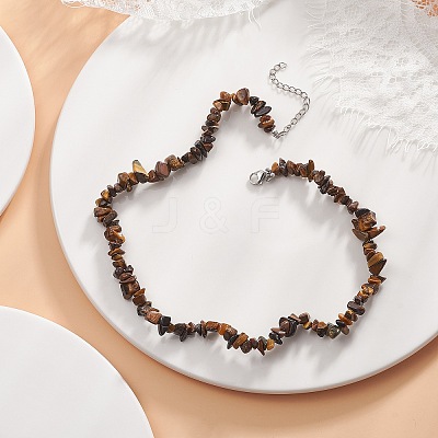Natural Tiger Eye Chip Beaded Necklaces NJEW-JN04275-01-1
