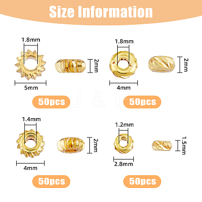 200Pcs 4 Styles Brass Spacer Beads KK-HY0001-08-1