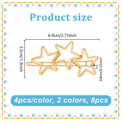 8Pcs 2 Colors Iron and Zinc Alloy Star Hair Barrettes PHAR-HY0001-06-1
