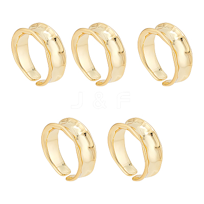 5Pcs Brass Wave Open Cuff Ring for Women RJEW-UN0002-33LG-1