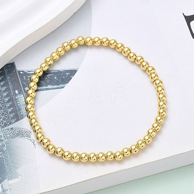 Brass Round Beaded Stretch Bracelets for Men Women BJEW-B148-05B-G-1