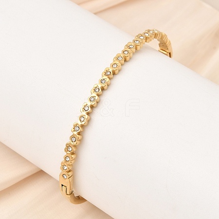 304 Stainless Steel Rhinestone Hinged Bangles for Women BJEW-B168-03B-G-1