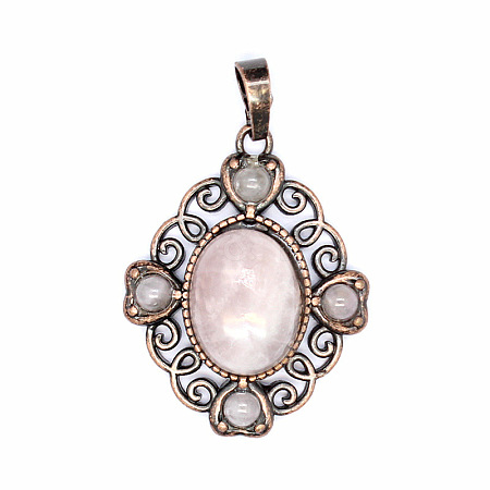 Retro Hollow Natural Rose Quartz Pendants PW-WG7B8C5-21-1