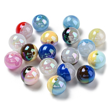 UV Plating Rainbow Iridescent Opaque Acrylic Beads X-MACR-D081-02-1