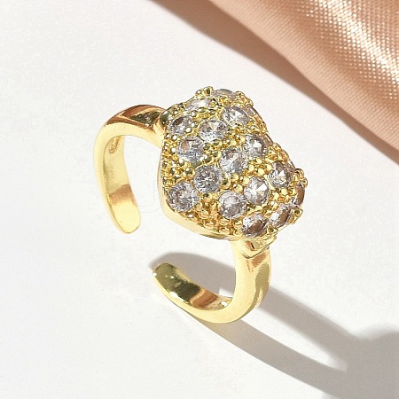 Brass Micro Pave Cubic Zirconia Cuff Open Rings RJEW-C163-03A-G-1