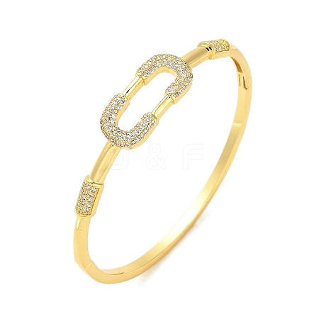 Brass Micro Pave Clear Cubic Zirconia Hollow Rectangle Hinged Bangles for Woman BJEW-M312-03B-G-1