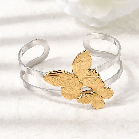 Two-Tone 304 Stainless Steel Cuff Bangles for Women BJEW-Z170-01GP-01-1