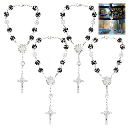 4Pcs Cross with Jesus Alloy Charm Bracelets BJEW-DC0001-09-1