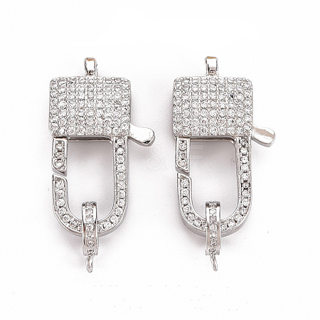 Brass Micro Pave Clear Cubic Zirconia Lobster Claw Clasps ZIRC-S067-069P-NR-1