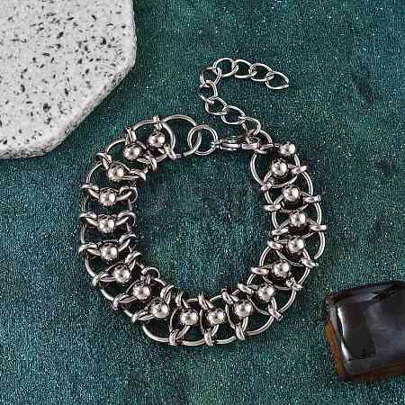 304 Stainless Steel Ball Rings Link Bracelets for Women BJEW-F488-17P-1