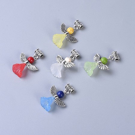 Transparent Frosted Acrylic Flower Pendants PALLOY-JF00373-1