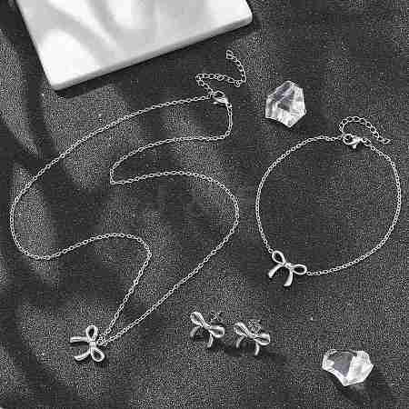 Bowknot 304 Stainless Steel 
Stud Earrings & Necklaces & Bracelets Sets SJEW-Q001-02P-1