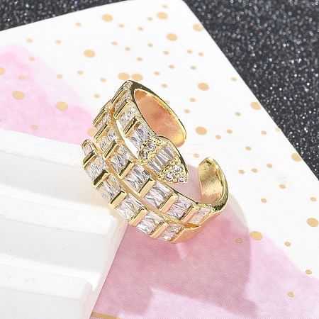 Rack Plating Teardrop Brass Micro Pave Clear Cubic Zirconia Open Cuff Finger Rings for Women RJEW-M028-80G-1