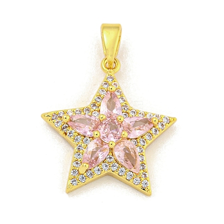 Star Rack Plating Brass Cubic Zirconia Pendants KK-M291-10G-1