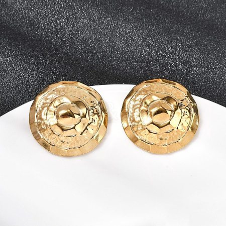304 Stainless Steel Hammered Textured Flat Round Stud Earrings EJEW-K268-50G-1