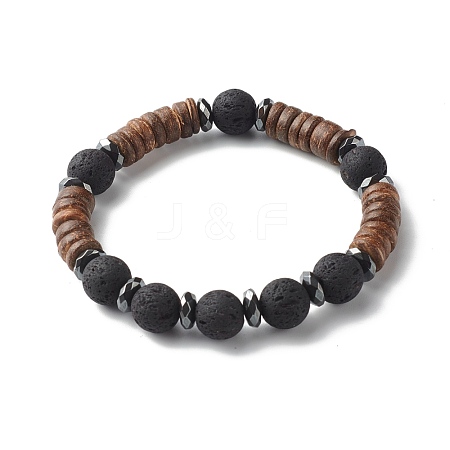 Natural Coconut Rondelle Beads Stretch Bracelet for Men Women BJEW-JB06771-02-1