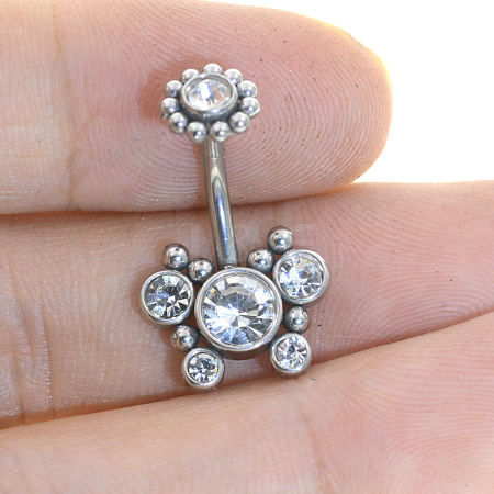 Titanium Steel Cluster Clear Cubic Zirconia 15 Gauge Belly Button Rings WG1C102-04-1