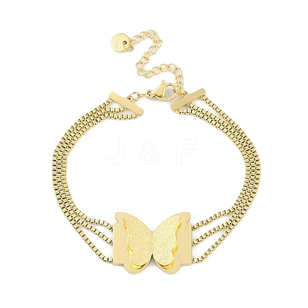 304 Stainless Steel 3-Strand Box Chain Butterfly Link Bracelets for Women BJEW-C071-01G-1