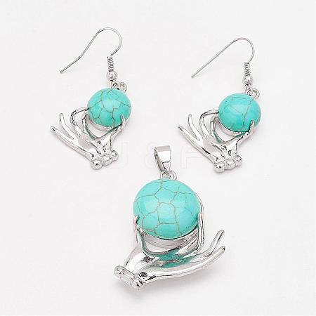 Synthetic Turquoise Pendants and Dangle Earrings Jewelry Sets SJEW-F143-01P-1