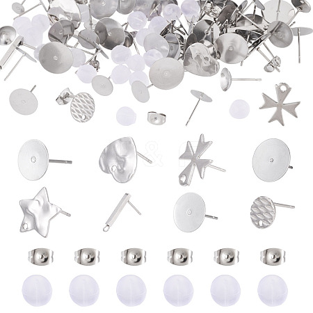 100Pcs Mixed Shapes 304 Stainless Steel Stud Earring Settings & Findings STAS-TA0005-88-1