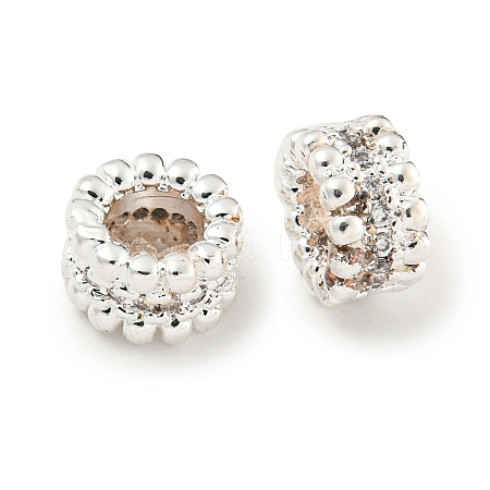 Rack Plating Brass Micro Pave Clear Cubic Zirconia European Beads KK-L215-011S-1