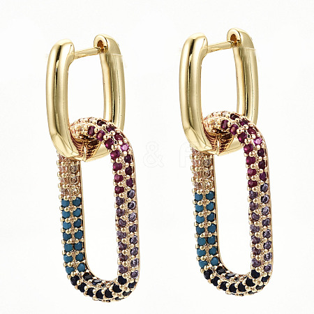 Brass Micro Pave Cubic Zirconia Huggie Hoop Earrings EJEW-S208-127-NF-1