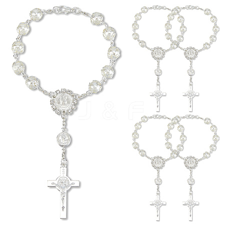 5Pcs Alloy & Glass & Imitation Pearl Charm Bracelets BJEW-DC0001-29-1