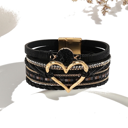 Braided PU Leather Crod Multi-strand Bracelet PW-WGFB988-02-1