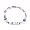 Love Word Acrylic & Heishi Polymer Clay Beaded Stretch Bracelets BJEW-TA00069-04-1