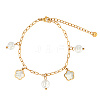 Natural Pearls and Shell Flower Charm Bracelet with Stainless Steel Paperclip Chains QS5217-1-1