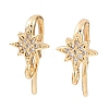 Brass Micro Pave Clear Cubic Zirconia Star Earring Hooks X-KK-A274-06G-1
