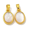 Rack Plating Brass Pave Natural White Shell Oval Charms KK-U025-07G-01-1