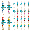 24Pcs 4 Colors Summer Beach Dyed Synthetic Turquoise Starfish & Natural Mixed Stone Faceted Round Beaded Connector Charms PALLOY-FH00160-1