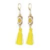 Glass Seed Braided Column with Tassel Dangle Leverback Earrings EJEW-MZ00056-1