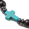 Natural Wood & Synthetic Turquoise & Hematite Corss Beaded Stretch Bracelet BJEW-JB09622-4