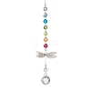 Chakra Glass Beads & Brass Dragonfly Hanging Suncatchers HJEW-JM04684-2