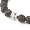 Natural Lava Rock Stretch Bracelet with Alloy Cross BJEW-JB08192-04-4