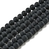 Grade A Round Frosted Natural Black Agate Beads Strands X-G447-2-1