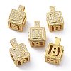 Alphabet Brass Micro Pave Clear Cubic Zirconia Pendants ZIRC-O045-01G-B-1