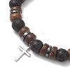 Adjustable Natural Coconut & Lava Rock Beads Stretch Bracelets BJEW-JB13285-01-3