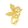 Butterfly Brass Micro Pave Clear Cubic Zirconia Open Cuff Ring for Women RJEW-U003-13G-1