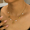 304 Stainless Steel & Imitation Pearl Cherry Heart Flower Pendant Bib Necklaces for Women FS-WG0B26B-01-1