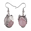 Natural Rose Quartz Elephant Head Dangle Earrings EJEW-A092-07P-10-2