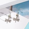 Round Natural Mashan Jade with Alloy Dragonfly Dangle Earrings EJEW-JE04855-02-2