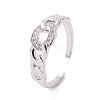 Clear Cubic Zirconia Curb Chains Shape Open Cuff Ring RJEW-E072-17P-1