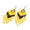 Glass Seed Braided Rhombus with Tassel Chandelier Earrings EJEW-H084-06P-2