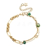 Brass Link Chain & 304 Stainless Steel Textured Dapped Chains Bracelets for Women BJEW-JB12481-01-2