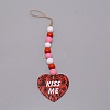 Valentine's Day Theme Schima Wood Beads & Hemp Rope Pendants Decorations HJEW-TAC0012-15-1