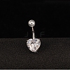Platinum Plated Body Jewelry Heart Cubic Zirconia Brass Navel Ring Navel Ring Belly Rings AJEW-EE0001-01B-3