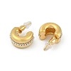 Brass C-Shaped with Chain Charm Stud Earrings EJEW-Q391-02G-3